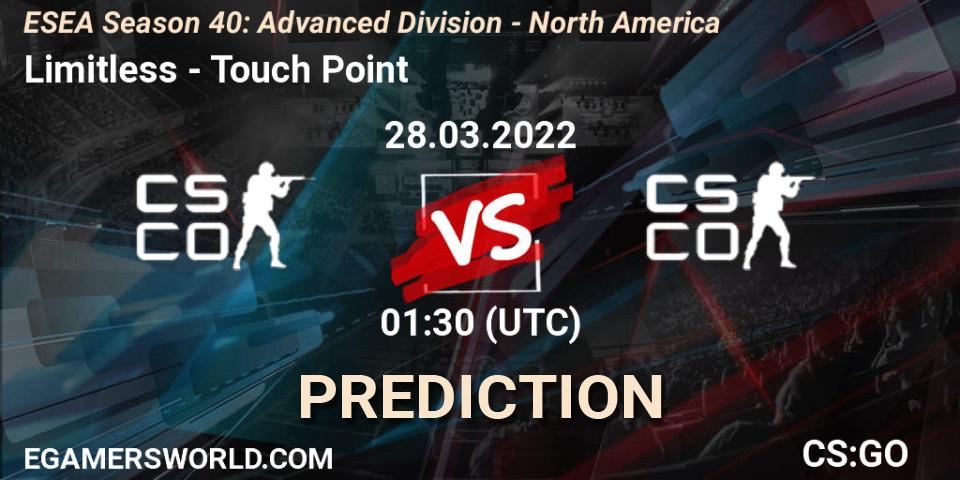 Limitless - Touch Point: Maç tahminleri. 27.03.2022 at 23:20, Counter-Strike (CS2), ESEA Season 40: Advanced Division - North America