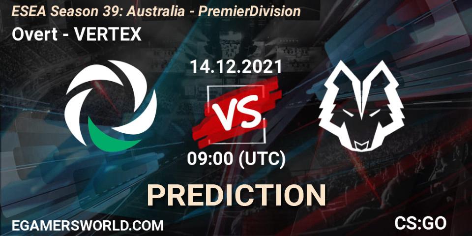 Overt - VERTEX: Maç tahminleri. 15.12.2021 at 09:00, Counter-Strike (CS2), ESEA Season 39: Australia - Premier Division