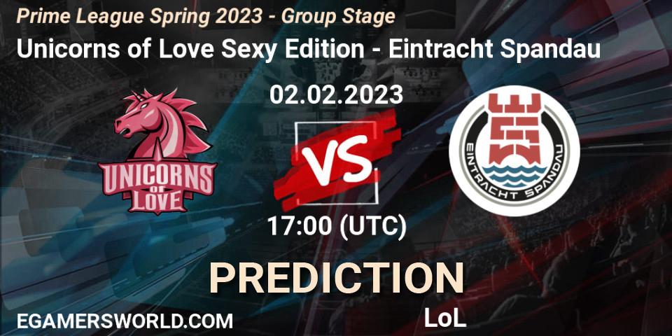 Unicorns of Love Sexy Edition - Eintracht Spandau: Maç tahminleri. 02.02.23, LoL, Prime League Spring 2023 - Group Stage