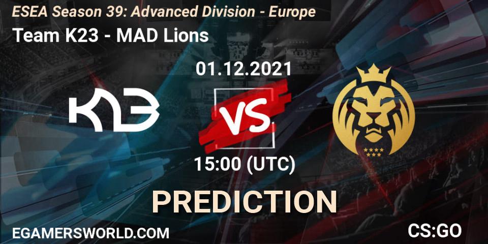 Team K23 - MAD Lions: Maç tahminleri. 01.12.2021 at 15:00, Counter-Strike (CS2), ESEA Season 39: Advanced Division - Europe