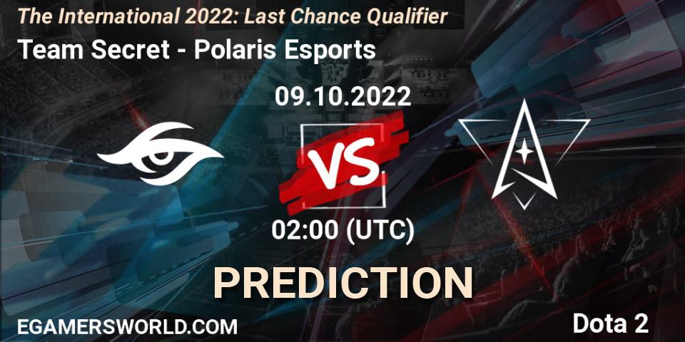 Team Secret - Polaris Esports: Maç tahminleri. 09.10.22, Dota 2, The International 2022: Last Chance Qualifier