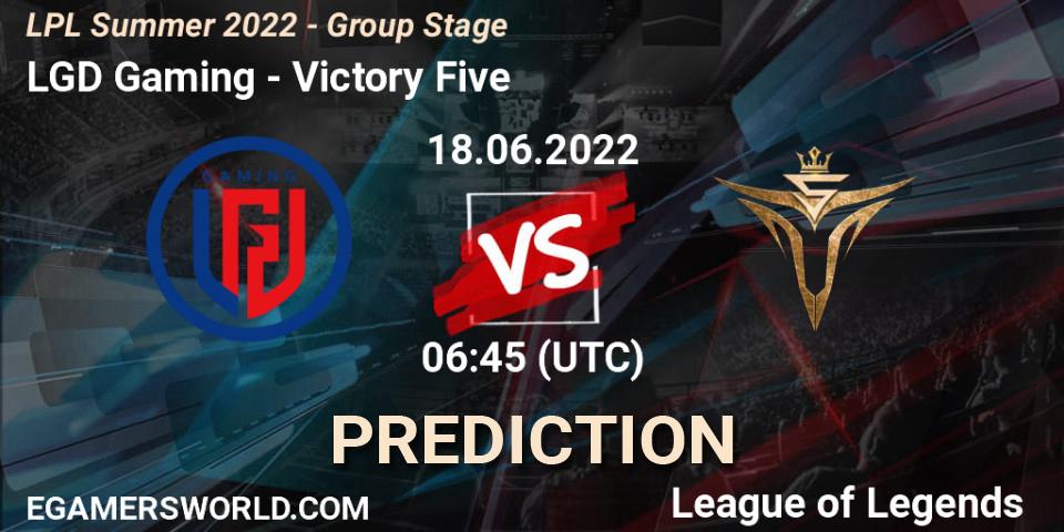 LGD Gaming - Victory Five: Maç tahminleri. 18.06.2022 at 06:45, LoL, LPL Summer 2022 - Group Stage