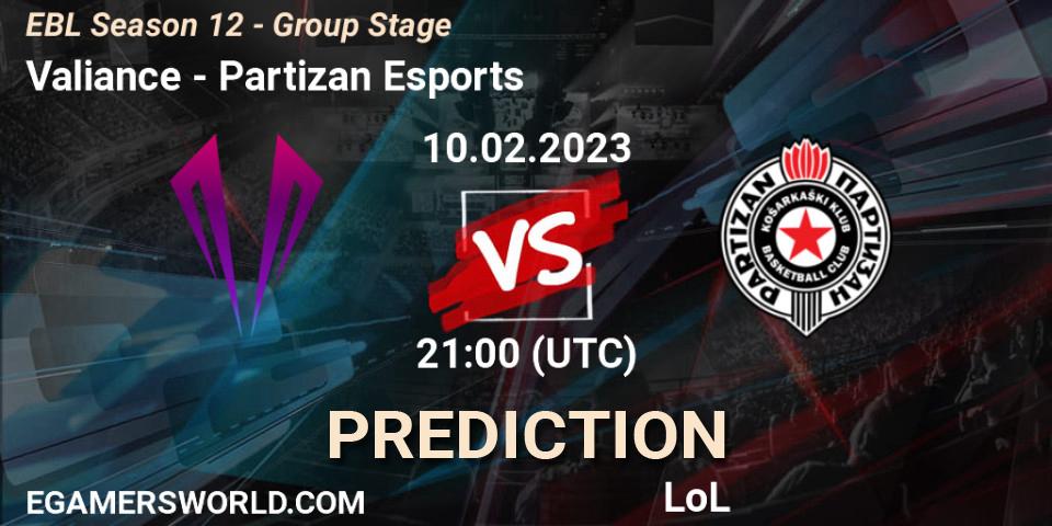 Valiance - Partizan Esports: Maç tahminleri. 10.02.23, LoL, EBL Season 12 - Group Stage