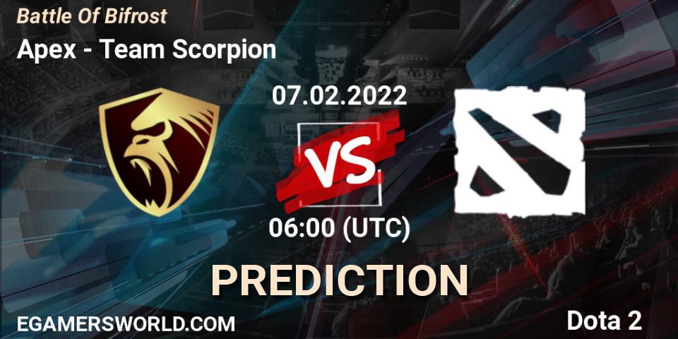 Apex - Team Scorpion: Maç tahminleri. 07.02.2022 at 05:58, Dota 2, Battle Of Bifrost