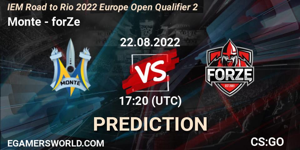 Monte - forZe: Maç tahminleri. 22.08.22, CS2 (CS:GO), IEM Road to Rio 2022 Europe Open Qualifier 2