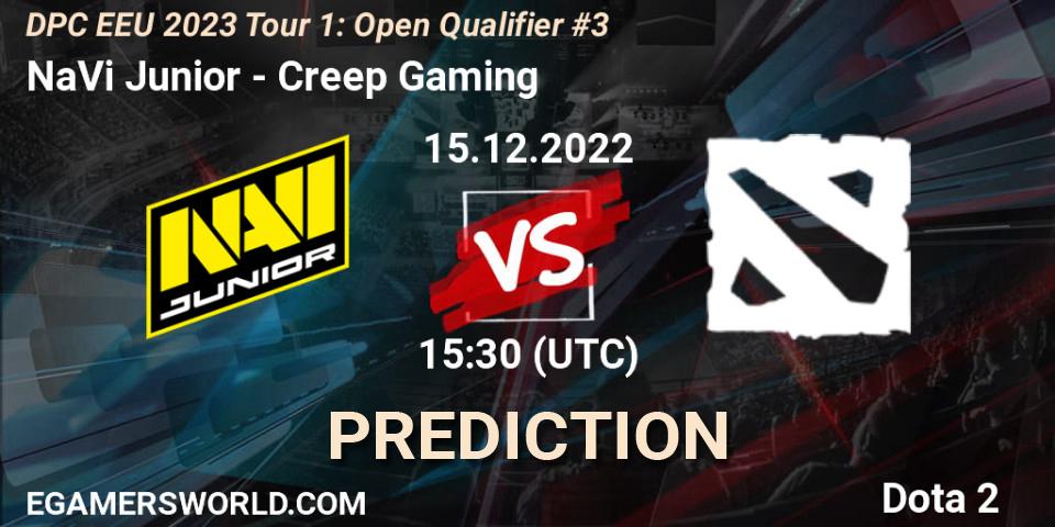 NaVi Junior - Creep Gaming: Maç tahminleri. 15.12.2022 at 15:55, Dota 2, DPC EEU 2023 Tour 1: Open Qualifier #3