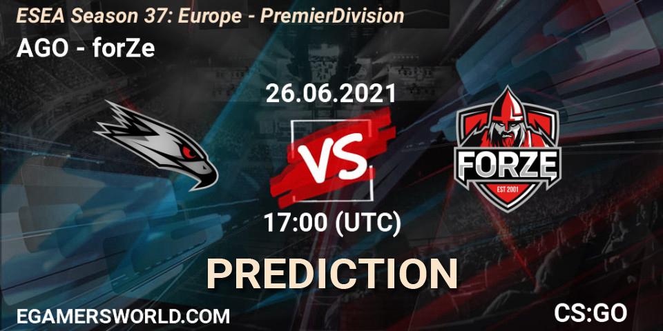 AGO - forZe: Maç tahminleri. 26.06.2021 at 17:00, Counter-Strike (CS2), ESEA Season 37: Europe - Premier Division
