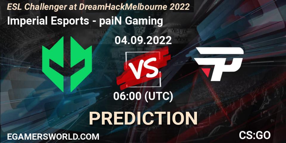 Imperial Esports - paiN Gaming: Maç tahminleri. 04.09.2022 at 05:20, Counter-Strike (CS2), ESL Challenger at DreamHack Melbourne 2022