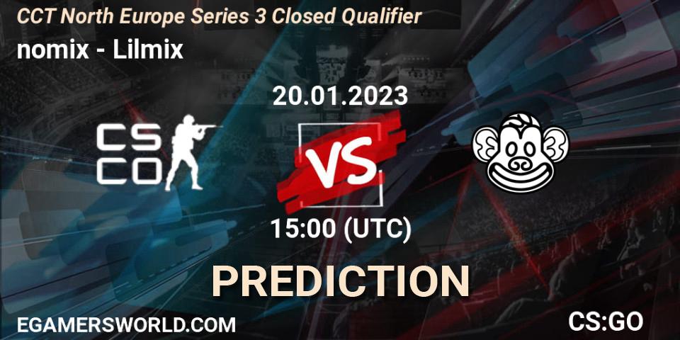 nomix - Lilmix: Maç tahminleri. 20.01.2023 at 15:00, Counter-Strike (CS2), CCT North Europe Series 3 Closed Qualifier