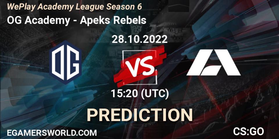 OG Academy - Apeks Rebels: Maç tahminleri. 27.10.2022 at 16:30, Counter-Strike (CS2), WePlay Academy League Season 6