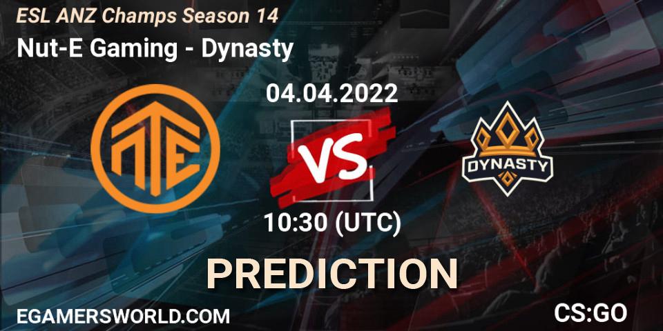 Nut-E Gaming - Dynasty: Maç tahminleri. 04.04.2022 at 10:30, Counter-Strike (CS2), ESL ANZ Champs Season 14