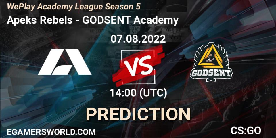 Apeks Rebels - GODSENT Academy: Maç tahminleri. 26.07.2022 at 14:00, Counter-Strike (CS2), WePlay Academy League Season 5