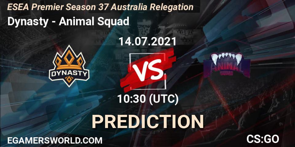 Dynasty - Animal Squad: Maç tahminleri. 14.07.2021 at 11:00, Counter-Strike (CS2), ESEA Premier Season 37 Australia Relegation