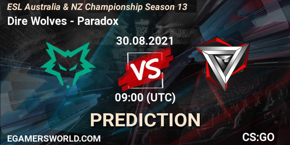 Dire Wolves - Paradox: Maç tahminleri. 30.08.2021 at 09:15, Counter-Strike (CS2), ESL Australia & NZ Championship Season 13