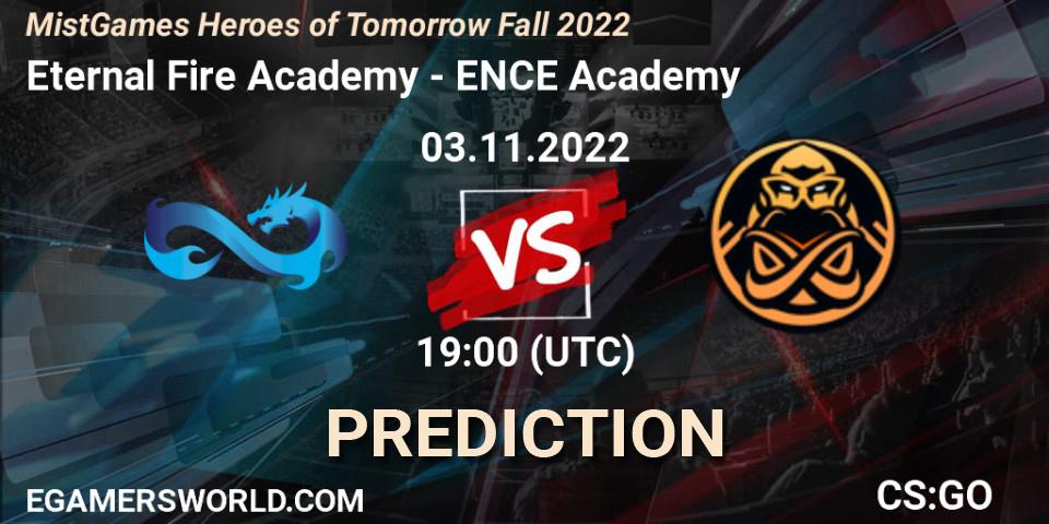 Eternal Fire Academy - ENCE Academy: Maç tahminleri. 03.11.2022 at 19:25, Counter-Strike (CS2), MistGames Heroes of Tomorrow Fall 2022