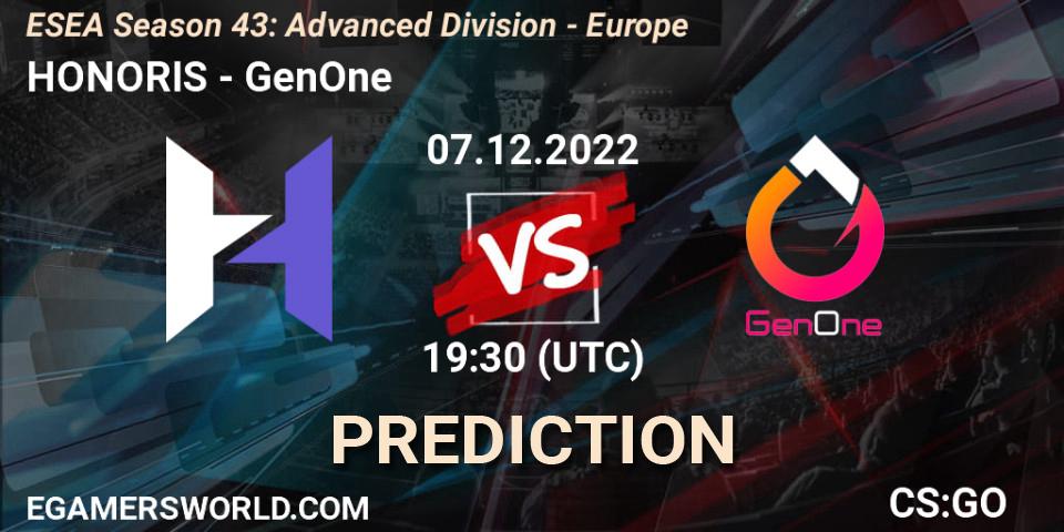 HONORIS - GenOne: Maç tahminleri. 07.12.22, CS2 (CS:GO), ESEA Season 43: Advanced Division - Europe