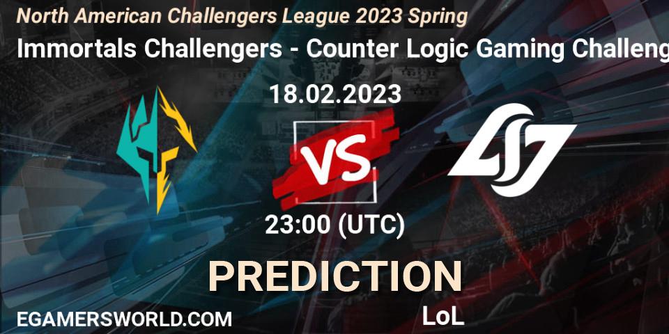 Immortals Challengers - Counter Logic Gaming Challengers: Maç tahminleri. 18.02.23, LoL, NACL 2023 Spring - Group Stage