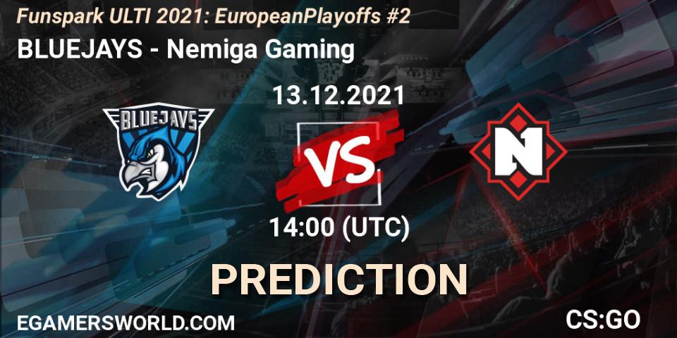 BLUEJAYS - Nemiga Gaming: Maç tahminleri. 13.12.2021 at 14:00, Counter-Strike (CS2), Funspark ULTI 2021: European Playoffs #2