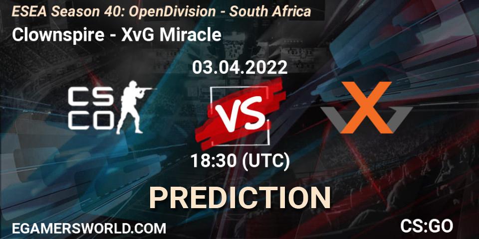Clownspire - XvG Miracle: Maç tahminleri. 03.04.2022 at 18:30, Counter-Strike (CS2), ESEA Season 40: Open Division - South Africa