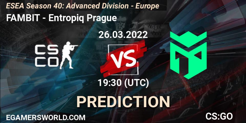FAMBIT - Entropiq Prague: Maç tahminleri. 26.03.2022 at 18:00, Counter-Strike (CS2), ESEA Season 40: Advanced Division - Europe