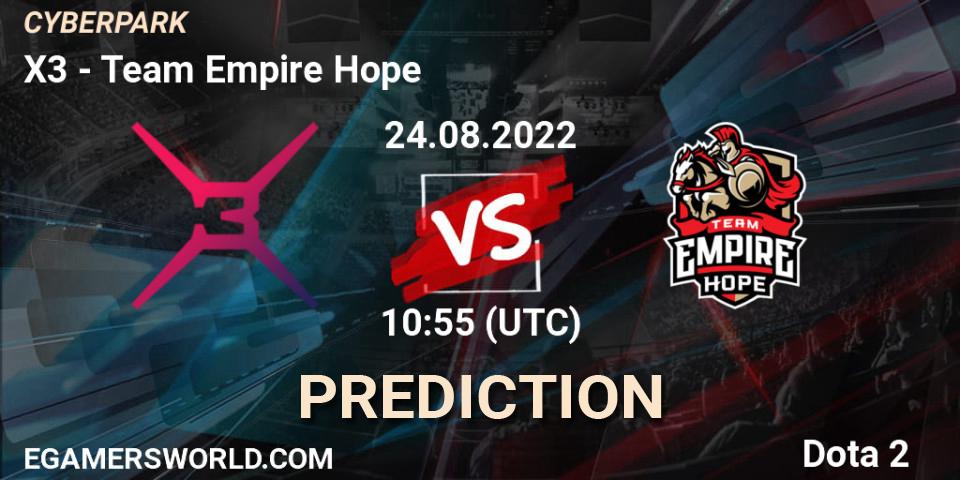 X3 - Team Empire Hope: Maç tahminleri. 24.08.2022 at 10:55, Dota 2, CYBERPARK