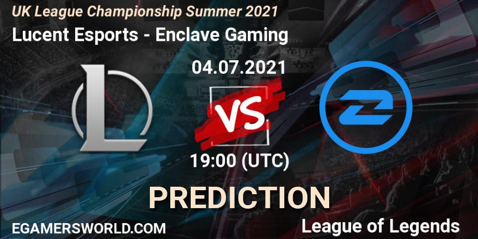 Lucent Esports - Enclave Gaming: Maç tahminleri. 04.07.2021 at 19:00, LoL, UK League Championship Summer 2021