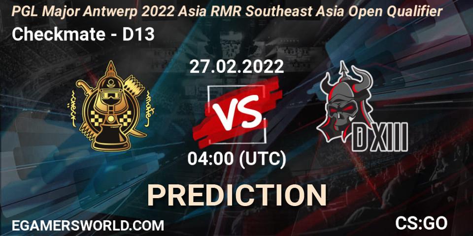 Checkmate - D13: Maç tahminleri. 27.02.2022 at 04:10, Counter-Strike (CS2), PGL Major Antwerp 2022 Asia RMR Southeast Asia Open Qualifier