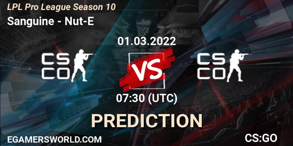 Sanguine - Nut-E Gaming: Maç tahminleri. 01.03.2022 at 07:30, Counter-Strike (CS2), LPL Pro League Season 10