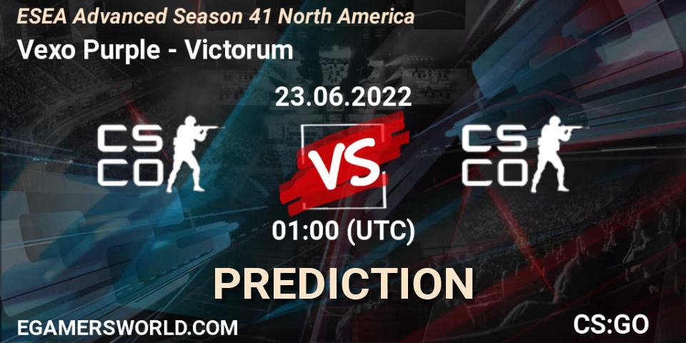 Vexo Purple - Victorum: Maç tahminleri. 23.06.2022 at 01:00, Counter-Strike (CS2), ESEA Advanced Season 41 North America
