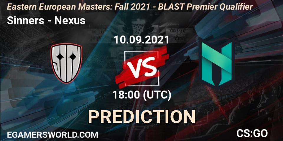 Sinners - Nexus: Maç tahminleri. 10.09.2021 at 18:50, Counter-Strike (CS2), Eastern European Masters: Fall 2021 - BLAST Premier Qualifier