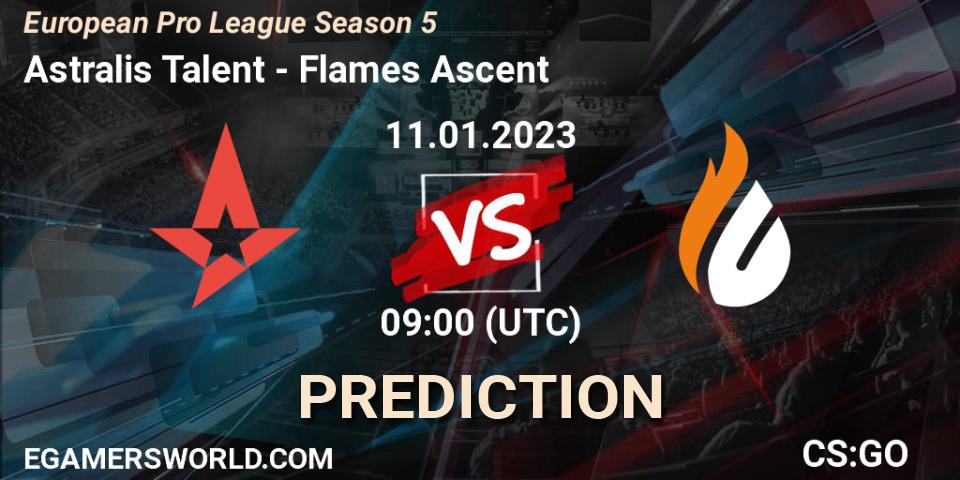 Astralis Talent - Flames Ascent: Maç tahminleri. 11.01.2023 at 09:00, Counter-Strike (CS2), European Pro League Season 5