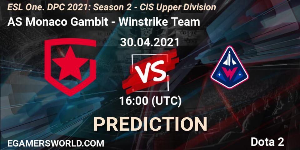 AS Monaco Gambit - Winstrike Team: Maç tahminleri. 30.04.2021 at 15:55, Dota 2, ESL One. DPC 2021: Season 2 - CIS Upper Division