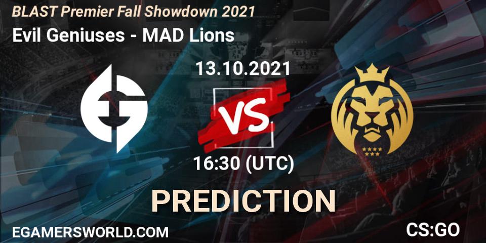 Evil Geniuses - MAD Lions: Maç tahminleri. 15.10.2021 at 10:30, Counter-Strike (CS2), BLAST Premier Fall Showdown 2021