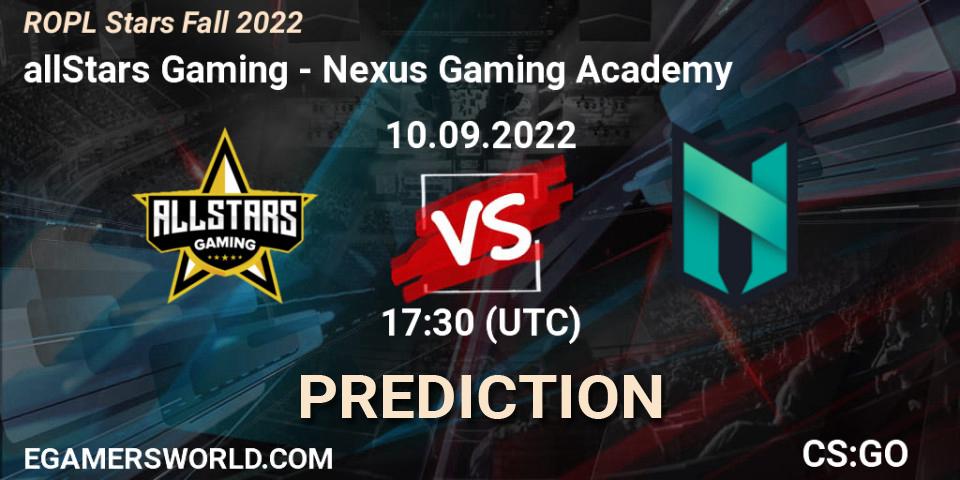 allStars Gaming - Nexus Gaming Academy: Maç tahminleri. 10.09.2022 at 17:30, Counter-Strike (CS2), ROPL Stars Fall 2022