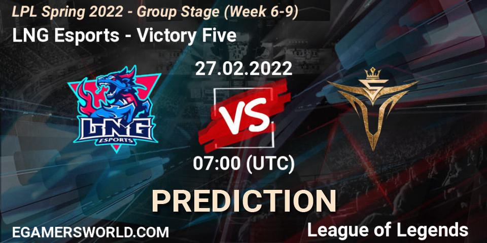 LNG Esports - Victory Five: Maç tahminleri. 27.02.2022 at 12:45, LoL, LPL Spring 2022 - Group Stage (Week 6-9)