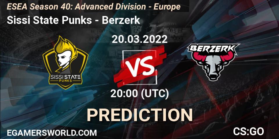 Sissi State Punks - Berzerk: Maç tahminleri. 20.03.22, CS2 (CS:GO), ESEA Season 40: Advanced Division - Europe