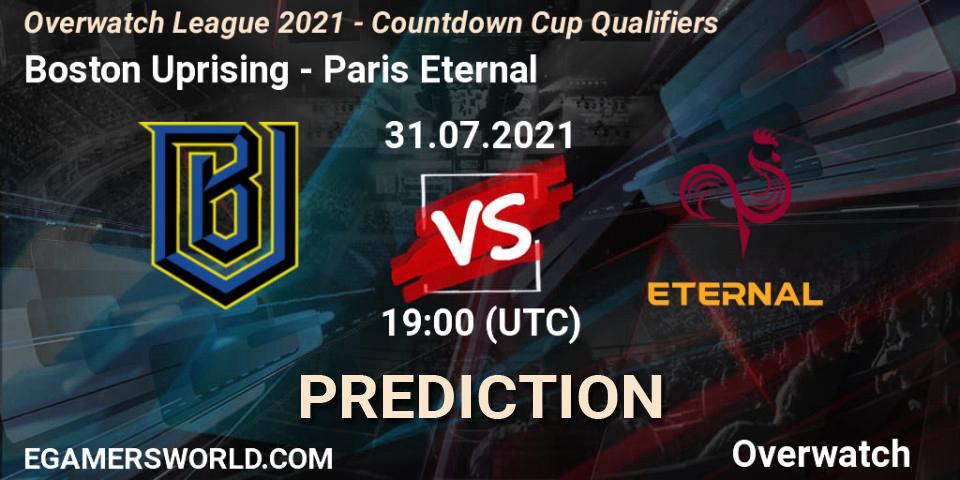 Boston Uprising - Paris Eternal: Maç tahminleri. 31.07.2021 at 19:00, Overwatch, Overwatch League 2021 - Countdown Cup Qualifiers