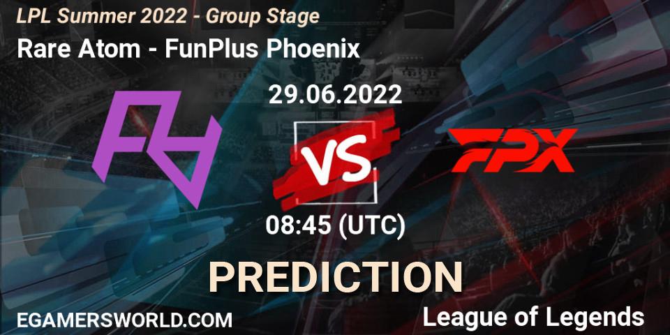 Rare Atom - FunPlus Phoenix: Maç tahminleri. 29.06.22, LoL, LPL Summer 2022 - Group Stage