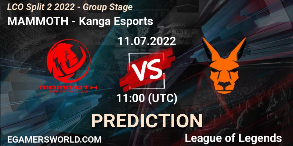 MAMMOTH - Kanga Esports: Maç tahminleri. 11.07.2022 at 11:00, LoL, LCO Split 2 2022 - Group Stage