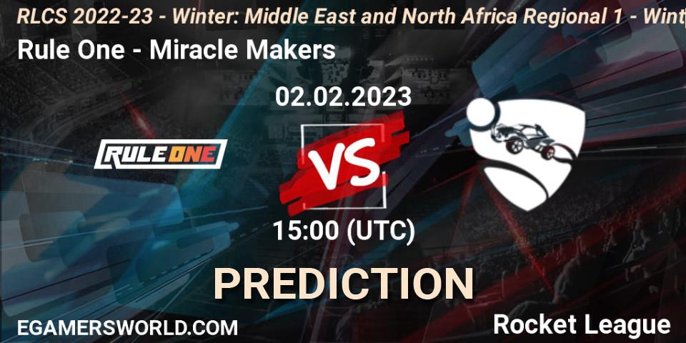 Rule One - Miracle Makers: Maç tahminleri. 02.02.2023 at 15:00, Rocket League, RLCS 2022-23 - Winter: Middle East and North Africa Regional 1 - Winter Open