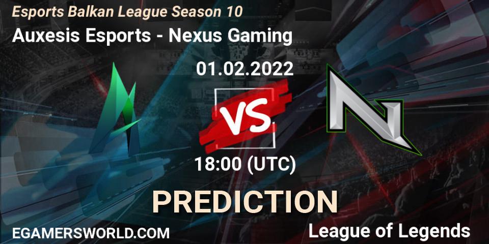 Auxesis Esports - Nexus Gaming: Maç tahminleri. 01.02.2022 at 18:00, LoL, Esports Balkan League Season 10