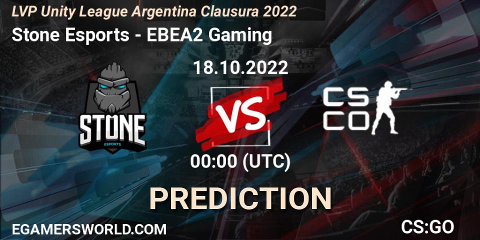 Stone Esports - EBEA2 Gaming: Maç tahminleri. 18.10.2022 at 01:00, Counter-Strike (CS2), LVP Unity League Argentina Clausura 2022