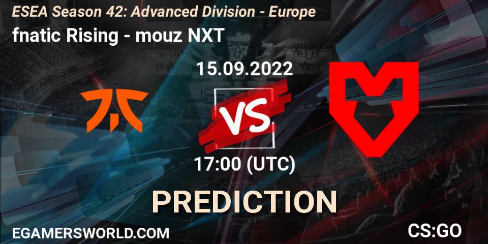 fnatic Rising - mouz NXT: Maç tahminleri. 15.09.2022 at 17:00, Counter-Strike (CS2), ESEA Season 42: Advanced Division - Europe