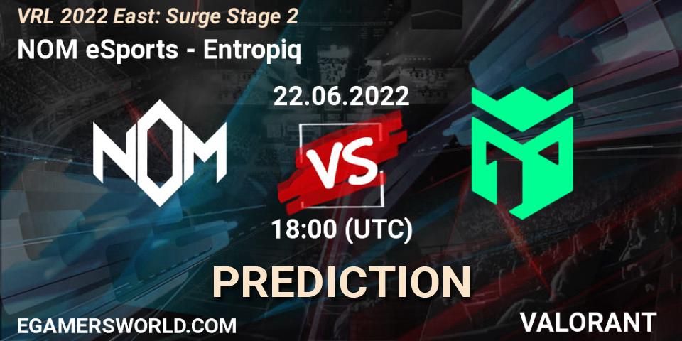 NOM eSports - Entropiq: Maç tahminleri. 22.06.2022 at 18:10, VALORANT, VRL 2022 East: Surge Stage 2