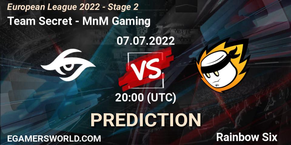 Team Secret - MnM Gaming: Maç tahminleri. 07.07.2022 at 16:00, Rainbow Six, European League 2022 - Stage 2