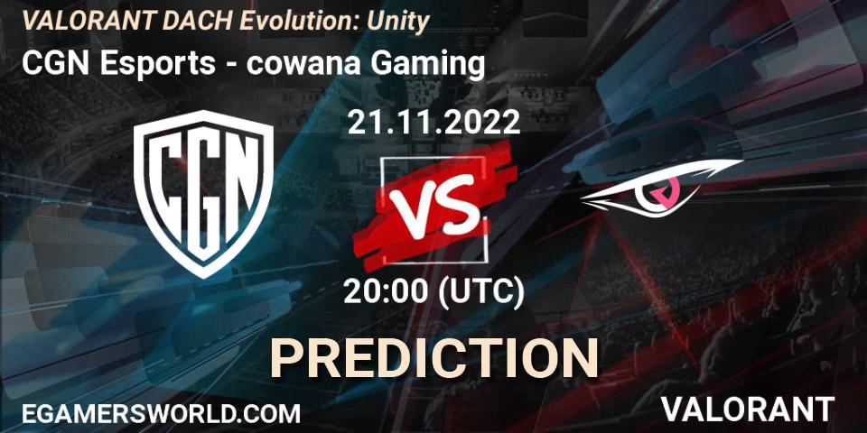 CGN Esports - cowana Gaming: Maç tahminleri. 21.11.2022 at 20:00, VALORANT, VALORANT DACH Evolution: Unity