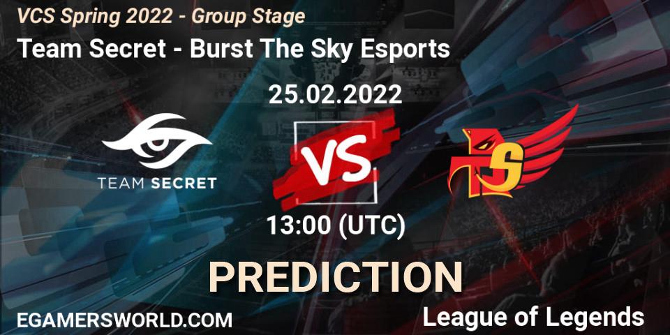 Team Secret - Burst The Sky Esports: Maç tahminleri. 25.02.2022 at 13:00, LoL, VCS Spring 2022 - Group Stage 