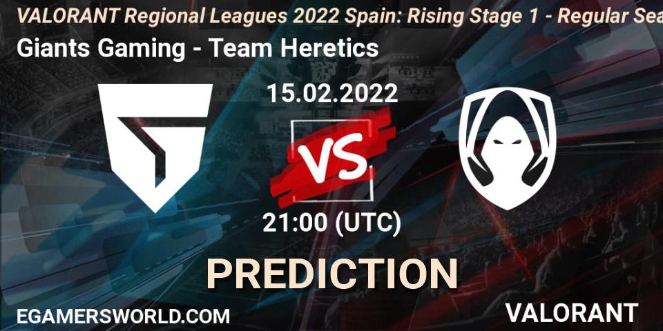 Giants Gaming - Team Heretics: Maç tahminleri. 15.02.2022 at 21:00, VALORANT, VALORANT Regional Leagues 2022 Spain: Rising Stage 1 - Regular Season