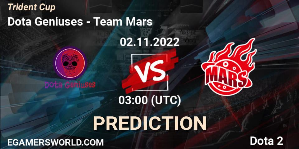 Dota Geniuses - Team Mars: Maç tahminleri. 26.10.2022 at 06:59, Dota 2, Trident Cup