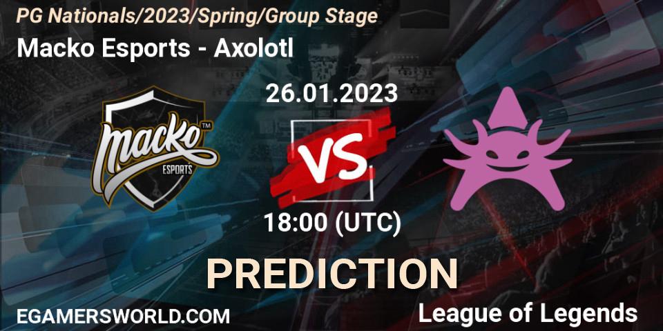 Macko Esports - Axolotl: Maç tahminleri. 26.01.2023 at 21:15, LoL, PG Nationals Spring 2023 - Group Stage